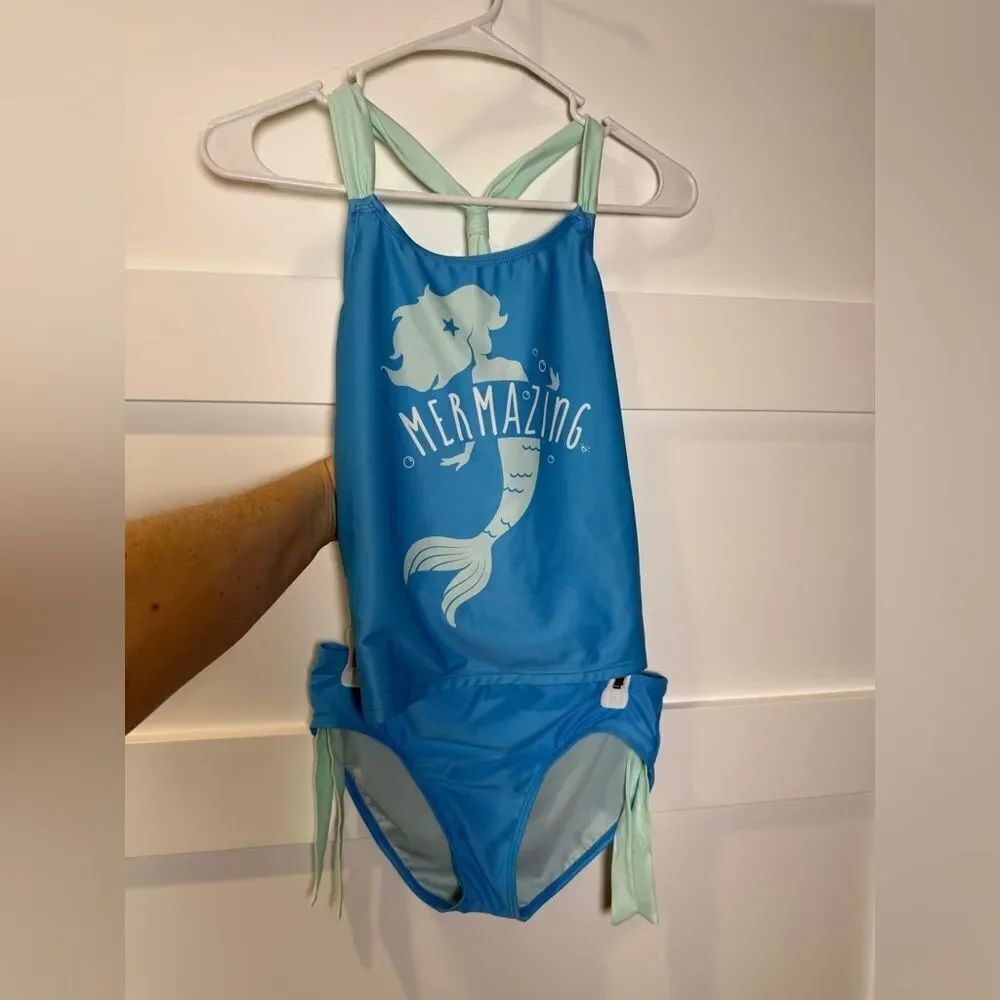 Blue 'Mermazing' Mermaid 2 piece Swimsuit Set size 14